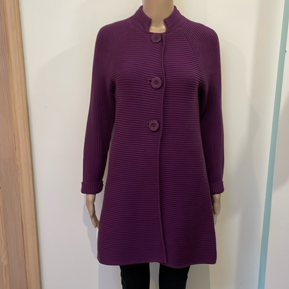 Belford Pima cotton cardigan purple ribbed